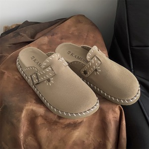 Imported cow suede handcrafted thick-soled shoes suitable for both men women fashionable soft-soled platform <b>slippers</b> round toe - Product Image 1