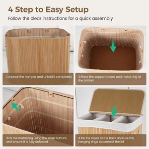 Panier à <span class=keywords><strong>linge</strong></span> en bambou pliable <span class=keywords><strong>de</strong></span> 72L avec poids supplémentaire pour le nettoyage dans les salles <span class=keywords><strong>de</strong></span> <span class=keywords><strong>bain</strong></span> Caractéristiques Couvercle et poignées en corde - Product Image 6