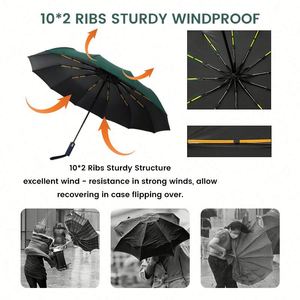Parapluie pliable 3 sections entièrement automatique anti-UV et anti-pluie, en pongé 190T, avec poignée en alliage – Cadeau d'affaires de luxe moderne très populaire - Product Image 5
