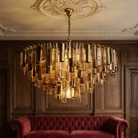 Lustre vintage en verre de Murano ambré, luminaire suspendu cylindrique rétro, matériaux de luxe, luminaires suspendus d'intérieur