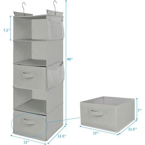 5 Tier Hanging Closet Organizer Light Grey Foldable Storage <b>Shelf</b> With <b>Hooks</b> For Bedroom Neatening - Product Image 3