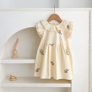 2026 Summer New Girls' <strong>Dress</strong> Korean Fresh Beige <strong>Dress</strong> Flower Embroidered Small Sleeve Design Exquisite <strong>Lace</strong> Doll Neck <strong>Dress</strong> - Product Image 2