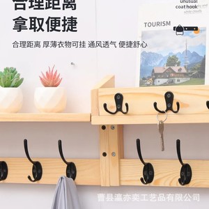 Wooden Wall Mounted Coat Rack With <b>Hooks</b> And <b>Shelf</b> For Keys Hats Storage Natural Wood Color Easy Install - Product Image 3