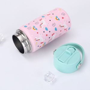 Bouteille d'eau isotherme en acier inoxydable à double paroi réutilisable de 12 oz de haute qualité pour enfants, avec couvercle à paille, idéale pour le camping et le sport - Product Image 5