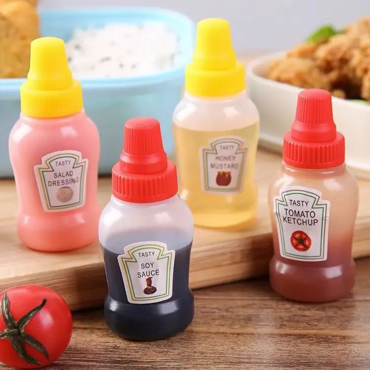Niedliche Mini Einweg Ketchup Kunststoff Quetsch flasche Küche Honig Austern sauce Salat Dressing Flaschen für Picknick im Freien