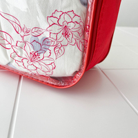 Sac d'emballage pour literie avec logo personnalisé, rouge, écologique, pour usage agricole, avec poignée renforcée, cadre en fil d'acier durable, en PVC transparent pour couette