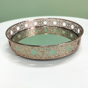 Ensemble de 2 plateaux miroir en métal rose doré de luxe, personnalisables, pour la décoration de la maison, plateau de service pour le salon, le bureau, pour la présentation de bijoux - Product Image 5