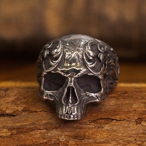Modern Christian Floral Engraved Skull Ring Alloy Gothic Punk Unisex Women's Finger Ring - Product Image 4
