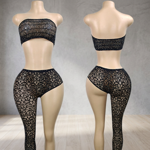 Club Outfits Ballroom Stripper Exotic Dancewear One-Leg Top Two-Piece Suit <b>Fishnet</b> Polyester/Rayon - Product Image 3
