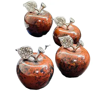 Factory Direct Christmas Gift Apple Shape Multicolor Mahogany Obsidian Gemstone Ornaments Custom Word Stone