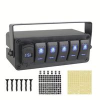 Boîtier de commutation à bascule marin 5 gangs avec rétroéclairage LED bleu, interrupteur marche/arrêt 12V, panneau de commande avec voltmètre numérique USB PD QC3.0 pour bateau et camping-car