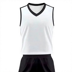 LONG MISSION INDUSTRY Ensemble uniforme de basketball pour homme, maillot blanc sans manches à col en V et short noir, respirant, 100 % polyester, pour adulte - Product Image 4