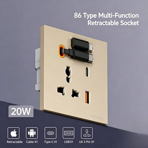 Prise murale rétractable multifonction YuHe Group type 86, 1 USB-C, 1 USB-A, 20W, en métal, design moderne - Product Image 3