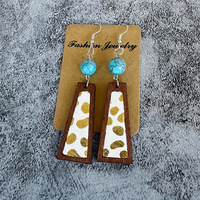 Boucles d'oreilles en cuir vintage, boucles d'oreilles à breloques turquoise, boucles d'oreilles en cuir imprimé léopard, imprimé vache, bijoux pour femmes