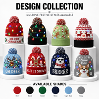 Set Topi dan Syal Natal LED Custom OEM, Rajutan Lembut dengan Pom Pom, Syal Senada, Kostum Pesta Natal Musim Dingin, Set Hadiah