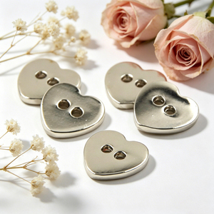 Shiny Silver Heart Shape <b>Buttons</b> Two Holes Sewing Fastener <b>Buttons</b> For Dress Shirt Clothes Decoration - Product Image 3