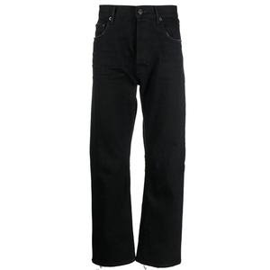 Wholesale Custom Private Label Ripped <b>Mens</b> <b>Jeans</b> <b>Slim</b> Fit Straight Leg Raw Edges Distressed <b>Black</b> <b>Jeans</b> - Product Image 1