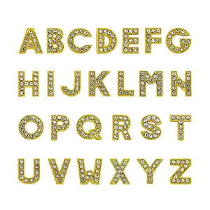 Perhiasan Diy Aksesori Fit kerah anjing gelang Bikini 10mm wanita logam emas berlian imitasi alfabet huruf geser jimat