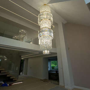 Lámpara de araña de lujo moderna K9 de acero inoxidable para el vestíbulo del hotel, iluminación colgante de cristal de <span class=keywords><strong>techo</strong></span> alto - Product Image 5