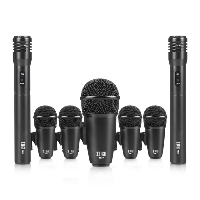 XTUGA MI7 7-Piece Wired Dynamic Drum Mic Kit Metal Kick Bass Wired Microphone Set for Drums Vocals Instruments with Gift Box