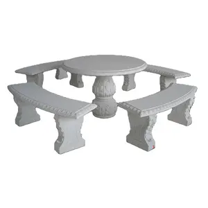 Intaglio a mano naturale marmo bianco di pietra tavolo da giardino con sgabello