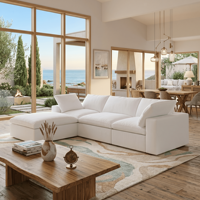 Einfaches Luxus-Wohnzimmer-Stoffsofa Cord-Villa Cremefarben Geradlinige Kombination Vakuumkomprimiertes Modulares Sofa