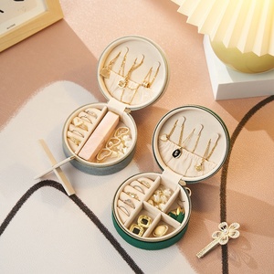 Wholesale Travel Jewellery Storage Case Small Round Portable Ring Earring Necklace Organizer Mini Velvet Jewelry Box With Logo