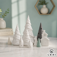 LEXI Ensemble de décoration d'hiver en céramique, arbre à étages, blanc mat, avec découpes maison, gnome et étoile, pour table de Noël, cadeau, décoration d'intérieur en gros