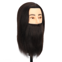 Tête de mannequin homme avec barbe, 100% cheveux humains, pour l'enseignement du coiffage en salon, peut être décolorée et teinte