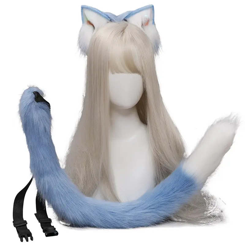 Handmade Japanese Cosplay Animal Ear Lolita Headdress JK Festival Performance Props REM Cat Ear Hair Hoop Cat Tail