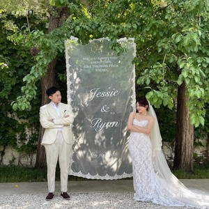 Telo di sfondo in pizzo per decorazioni, cartello di benvenuto, accessori fotografici per cerimonie di fidanzamento, decorazioni di tendenza per social media - Product Image 3