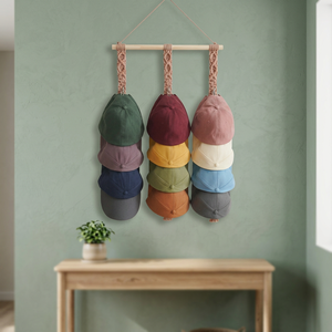 Porte-chapeaux en macramé couleur personnalisée, style ferme, rangement pour casquettes, double cintre bohème en macramé - Product Image 2