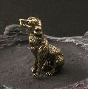 รูปปั้นสุนัขจักรราศีแบบย้อนยุครูปปั้นสัตว์ทองเหลืองลูกสุนัขเครื่องประดับชุดมือจับทองเหลือง - Product Image 2