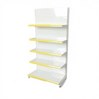 Étagère de supermarché à panneau arrière à fentes unilatérale, bord avant bleu, niveaux réglables, robuste, présentoir de vente au détail, personnalisable en usine