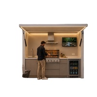 Meubles de cuisine extérieurs en métal, ensemble BBQ modulaire en acier inoxydable avec grill, évier, îlot de rangement et comptoir pour patio et jardin