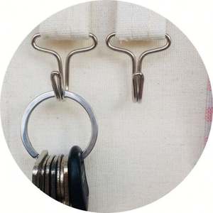 Sac à cosmétiques suspendu minimaliste en coton et lin avec 1 bâton en bois et 4 poches, ensemble de rangement mural en tissu denim - Product Image 6