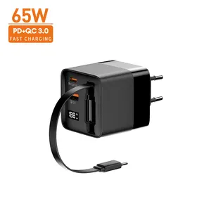 מכירה חמה GaN 65W PD מטען USB טעינה מהירה מתאם למחשב נייד EU AU UK מטען USB C QC3.0 מטען קיר עם כבל מסוג c