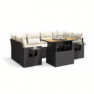 Black <b>Rattan</b> Garden <b>Sofa</b> Set With Storage 6 Seater Outdoor Furniture Contemporary Design - Product Image 1