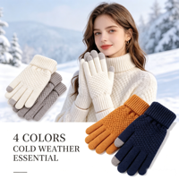 Gants d'hiver tactiles pour femmes en fausse fourrure de cachemire, doublure polaire thermique, gants de téléphone jacquard nid d'abeille chauds