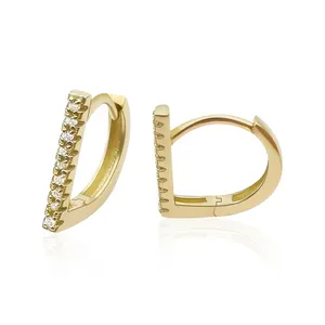 9k Gold Zircon Hoop Huggie Earrings for Women Jewelry Gold Fashion Minimalist 9k Pure Trendy Yellow Gold Jewelry Hoop D Letter