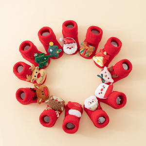 Nouvelles chaussettes en coton rouge en molleton pour l'hiver, chaudes, pour les fêtes, Père Noël, pour filles, garçons, bébés, chaussons pour nouveau-nés, chaussons <span class=keywords><strong>tricot</strong></span>és à tige haute - Product Image 2