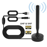 Antena de TV Digital VHF/UHF con Soporte para DVB-T2, Amplificador para Uso en Interiores, Base Magnética, 75 Ohm, 4K UHD Full HD, Recepción de 360°, Canales Gratuitos