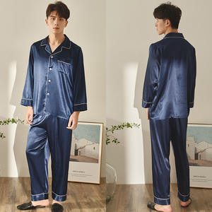 All'ingrosso set di pigiami da <span class=keywords><strong>uomo</strong></span> di lusso tute da notte blu set pigiami da <span class=keywords><strong>uomo</strong></span> in raso di seta da <span class=keywords><strong>uomo</strong></span> - Product Image 3