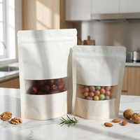 Sachet Doypack en papier kraft blanc avec fenêtre transparente pour l'emballage de noix et de fruits secs, refermable, qualité alimentaire