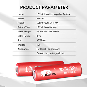 Batería IMREN 18650 3300 mAh 30A, Stock en EE. UU., 3.7v 3.6v, Celda de Iones de Litio Recargable, Inr18650, Cilíndrica, Ternaria, Akku - Product Image 3