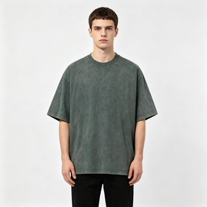 T-shirt surdimensionné en coton pur délavé à l'acide pour homme, col rond, personnalisable, épais, décontracté, qualité supérieure - Product Image 2