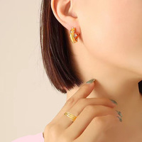 BM hipoalergenik anting-anting berlapis emas 18K anting-anting zirkon warna-warni baja tahan karat