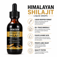 Gouttes liquides de Shilajit de l'Himalaya à marque privée OEM, extrait de résine minérale, complément alimentaire, formule personnalisée, vente en gros, usine, 60 ml