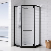 Cabine de douche d'angle moderne pour appartement, avec cadre en acier inoxydable brossé, double porte coulissante en verre de 8 mm d'épaisseur, pour usage hôtelier, Baide