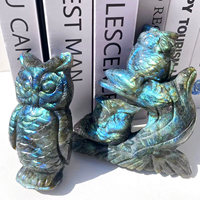 Vente en gros en vrac de statues de hiboux sculptées en cristal animaux Labradorite Flash forte hiboux doubles sculptures en cristal
